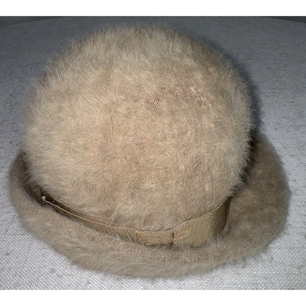 Vintage Betmar Bucket Hat Taupe Angora Fur Blend Fuzzy Soft France - Picture 2 of 7